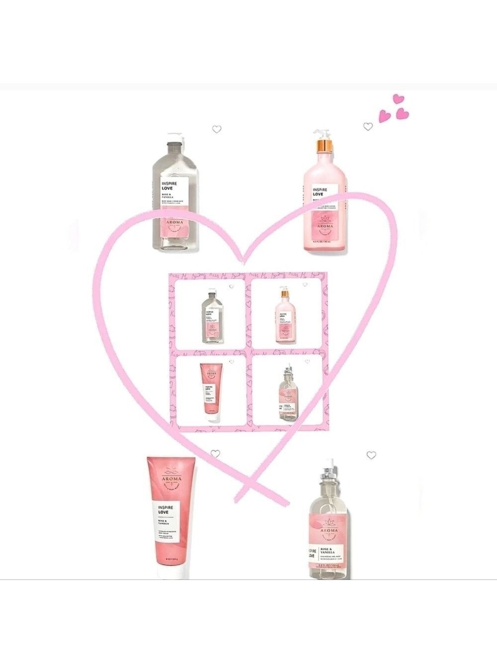 🩷 "LOVE" ROSE VANILLA AROMATHERAPY BATH & BODY WORKS SET 4-PIECE